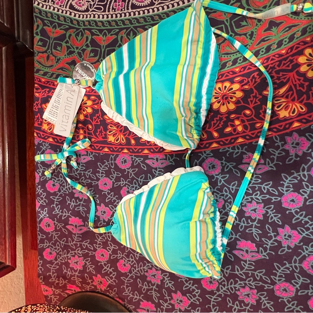 Vitamin A Turquoise and Yellow Bikini Top